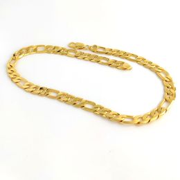 Stamped 24 K Solid Yellow Gold Figaro Chain Link Necklace 12mm Mens RealCarat Gold filled Birthday Christmas Gift2538