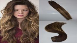 ombre color 3 Fading to 24 14quot24quot 7Pcs 120G balayage highlights Full head real human hair clip in extensions5626328