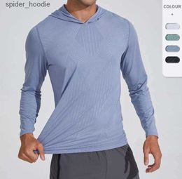 Men's T-Shirts s Men Hoodie Quick Drying Shirt with Long Sle Running Workout T Shirts Breathable Compression Riding Top 240229