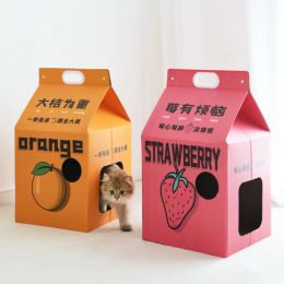 Scratchers New Milk Box Shape Cat House Scratching Post Comfortable Cat Bed Toy Durable Cat Scraper Pet Sleeping Bed Cat Accessories