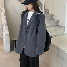 Blazers Lcuyever Korean Style Grey Blazer for Women Spring Autumn Long Sleeve Loose Suit Coat Woman Single Breasted Chic Jackert Female