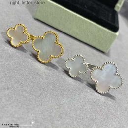 Rings Vintage Cluster Rings Van Brand Designer Double White Mother Shell Of Pearl Four Leaf Clover Flower Charm Open Ring For Women Box Gift 240229