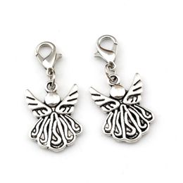 100pcs Antique Silver Angel Wing Lobster Clasps Charm Pendants For Jewellery Making Bracelet Necklace DIY Accessories 15x35 5mm A-49311V