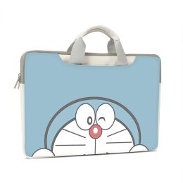 Backpack DIY Doraemon Laptop Bag 13.3 14 15.6 17.6 Inch Laptop Case PU Waterproof Messenger Shoulder Bag with Strap Carry Handle Bag