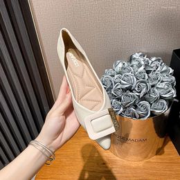 Casual Shoes Pointy Shoe Women 2024 Soft Leather Temperament Small Fragrant Flat Large Size Women's 41-43 Summer