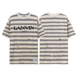 2023 Summer New Trendy Brand lanvis Spicy Ink Stripe Fashion Casual Mens and Womens Same Short sleeved T-shirt