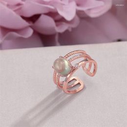 Cluster Rings For Women Fine Jewellery 925 Silver 8 7mm Prehnite Natural Gemstone Oval Green Ringen Rose Gold Plated Open Ring R-PR001