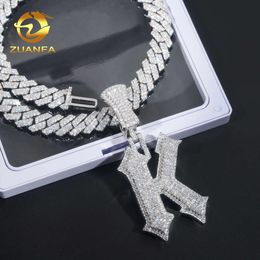 Personalizado Iced Out Sier Moissanite Inicial Hip Hop Crown Letter K Pingente Colar