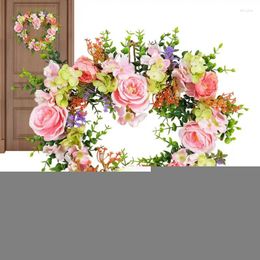 Decorative Flowers Heart Door Wreath Pink Rose Love Sign Exquisite Romantic Valentine's Day Front Decorations For Wedding