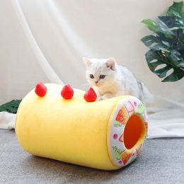Mats Cute Strawberry Cake Roll Cat House Entertaining Cat Tunnel Cat Bed (A1880)