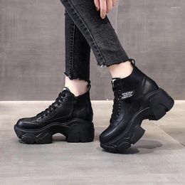 Dress Shoes High Platform 6 Cm Heel Black Leather Casual Woman 2024 Spring Hidden Wedge Sneakers Female Vulcanize Autumn