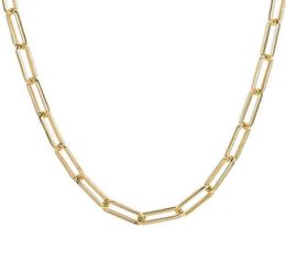 MICCI Stainls Steel Round Flat Rec Chain Choker Necklace Women 18k Gold Plated Paper Clip Paperclip Link Chain Necklac244I4422207