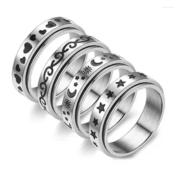 Cluster Rings Aroutty 6mm Rotatable Basic Ring For Men Silver Color Stainless Steel Heart Star Moon Casual Male Stylish Punk Spinner Jewelry