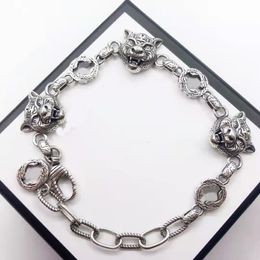 2021 fashion Link Chainhop domineering tiger head bracelet old style vintage antique silver high-quality belt box290W