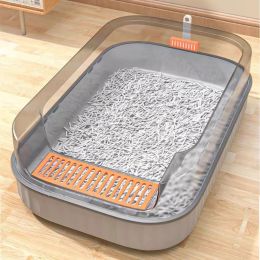 Boxes Cat Litter Box Design Semienclosed Sandbox Big Space Toilet Prevent Splash Tray Goods For Kittens Big Sand Litter Cat Bedpans