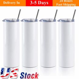USA CA Warehouse 20 Oz Blank Sublimation Tumbler STRAIGHT Tumbler Cups Stainless Steel slim Insulated Tumblers Beer Coffee Mugs 5411