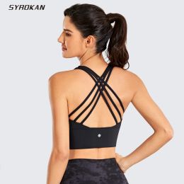 Outfits Syrokan Women's Longline Strappy Sports Bras Wirefree Padded Yoga Tops