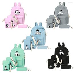 School Bags 4PCS Set Cute Value Women's Backpack Canvas Panda Printed Schoolbag Simple Portable Handbag With Adjustable Shoulder Strap