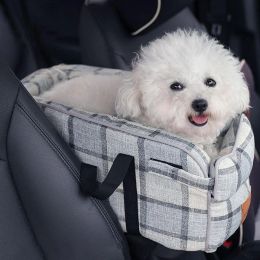 Mats 2 in 1 Console Dog Car Seat Double Hand Strap Design, Portable with Handle Safe Car Armrest Box Booster Kennel Bed for Cats Dogs