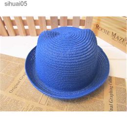 Stingy Hats Kids Cat Ear Straw Summer Childen Cute Animal Cap Stylish Baby Outdoor Sun Protection Hats Boys And Girls 240229