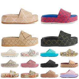 Fashion Platform Canvas Guccis Sandals Famous Designer Women Plate-forme Slides Black Beige Pink Shoes Luxury Slippers Rubber【code ：L】Sliders