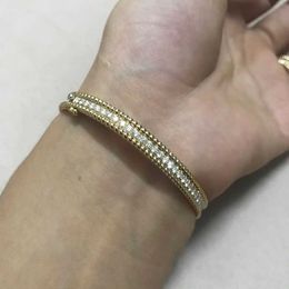 Designer Van cl-ap Fanjia High Edition One Row Diamond Bracelet Womens Classic Versatile V Gold Thick Plated 18K Narrow Double sided Bead Full of Stars RT7K