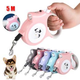 Leashes 5m Retractable Dog Leash with Battery LED Flashlight Automatic Nylon Dog Walking Lead Automatic Extending Dog Leash Roulette