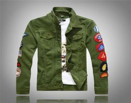 2018 New Mens Denim Jackets With Patches Slim Fit Jean Jacket For Men Size Green White Turn Down Collar coat302D2984403