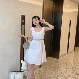 Designer Women's Casual Dress Embroidered Logo Exquisite Elegant Summer Women's Beach Holiday Sleeveless Shrink Waist Vest Dress