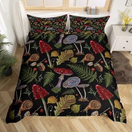 sets Mushroom Duvet Cover Set Burgundy Plant Fallen Leaves Bedding Set 2/3pcs for Kids Snail Print King Size Soft Comforter Cover