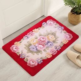 Mats Exquisite Rose Flower Decorative Floor Mat Pastoral Style Rectangle Nonslip Mat Thickened Plush Toilet Door Absorbent Pad