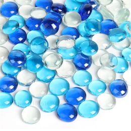 Decorations 100PCS Fill 0.3L Vol Flat Glass Marbles 1Lb Premium Blue Mixed Colour Flat Gems Fish Tank Rocks Vase Filler Beads Table Scatter