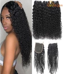 Brazilian Curly Hair With Closure Brazilian Virgin Human Hair Bundles With Lace Closure Unprocessed kinky curly hair7911835