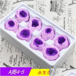 Decorative Flowers Wreaths 8Pcs 4-5Cm Preserved Flower Everlasting Rose Immortal Austin Gift Box Diy Eternal Life Material Wedding Dhwxh