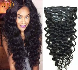 Human Hair Clip in Deep Curly Hair Extensions Deep Wave Malaysian Clip in Human Hair Extension Natural Black Clip in6216193