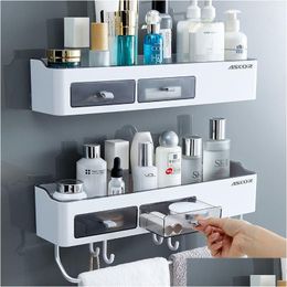 Bathroom Shelves Shees Without Holes Toilet Sink 0.8Kg Solid Washroom Shower Wall Mounted Storage Cabinet Towel Wall-Mounted Shelf D Dhmyx