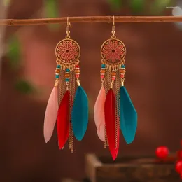 Dangle Earrings Fringe Hand Knitting Beading Simple Feather Retro Alloy Geometry Female Bohemia Rice Bead