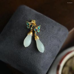 Dangle Earrings Magnolia Eardrops Fairy Mori Style Super Hetian Jade Women's Autumn And Winter Butterfly Sterlin