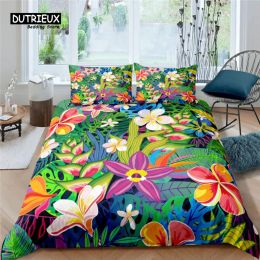 Set Home Living Luxury Flower Print 2/3Pcs Soft Duvet Cover Set PillowCase Queen and King Size Kids Bedding Set EU/US/AU Size Sheer Curtains