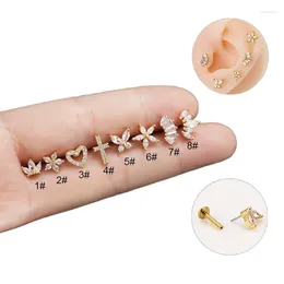 Stud Earrings 1Piece Earring G23 Titanium Medical Steel Rod Plug-in Women's Flower Crown Zircon Cartilage