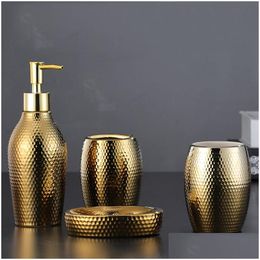 Liquid Soap Dispenser Nordic Style Golden Ceramic Bathroom Set Gold Holder Toothbrush Cup Accessories Sets Drop Delivery Home Garden Dhaex