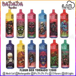 Fluum Box Tornado Puff 12K E Cigarettes 12000 Puffs LED Lights Disposable Vape Pen Mesh Coil Rechargeable 0% 2% 3% 5% Vaper
