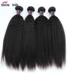 Ishow 8A Brazilian Kinky Straight 4 Bundles Weft 100 Virgin Human Hair Extension Yaki Straight Coarse for Women All Ages Jet Blac8459886