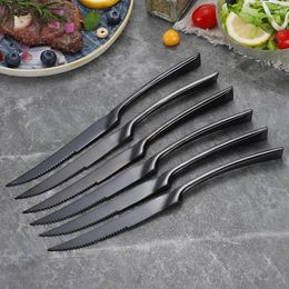 Knives 6Pcs/set Stainless Steel Sharp Steak Knife Black Rose Gold Silver Restaurant Cutlery Flatware Set Dishwasher Safe