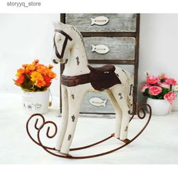 Other Home Decor Nordic rocking wooden horse retro horse innovative home decoration desktop decoration props (milky white) Q240229