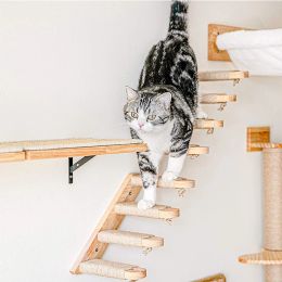 Scratchers Wooden Cat Scratching Climbing Frame Post Wallmounted Cat Ladder Pet Furniture Kitten Wall Shelf Cat Perch Cat Tree House Toys