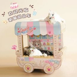 Mats Dessert Cart Peach Meow Cute Model Large DoubleLayer Cat Scratch Board Corrugated Paper Cat Nest Bed Grinding Claw Cat Toy
