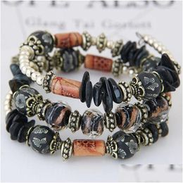 Charm Bracelets Natural Stone Bracelet Big-Name Wave Ethnic Style Simiya Shell Crystal Mtilayer Beaded For Drop Delivery Dhopf