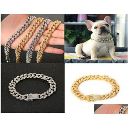 Dog Collars Leashes Pet Cat Chain Collar Jewellery Metal Material With Diamond 125Mm Width Pitbl Personalised Dogs Accessories521913 Dhvh9