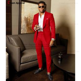 Suits Latest Red Formal Suit Male 2 Pieces Tailored Groom Wedding Suit Dress Tuxedo Best Man Blazer Pants Fashion Marriage Men Costume